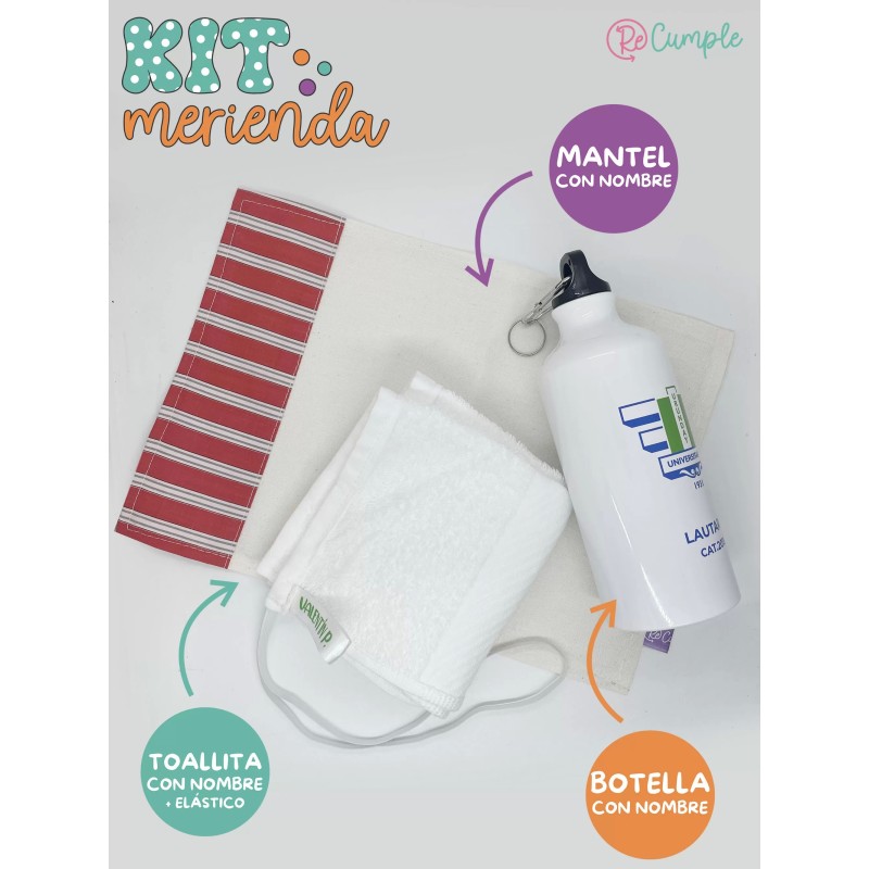 KIT MERIENDA botella mantel toalla escolar