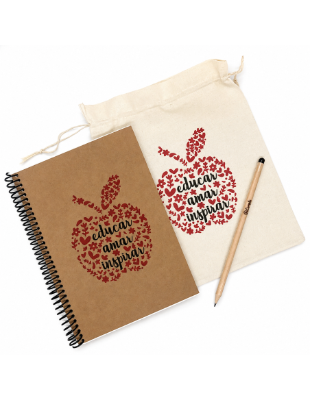 KIT MAESTRA CUADERNO + BOLSA + LÁPIZ